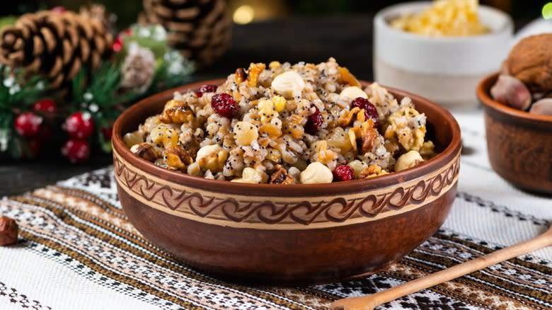 Bowl of grains at a Ukrainian Christmas dinner