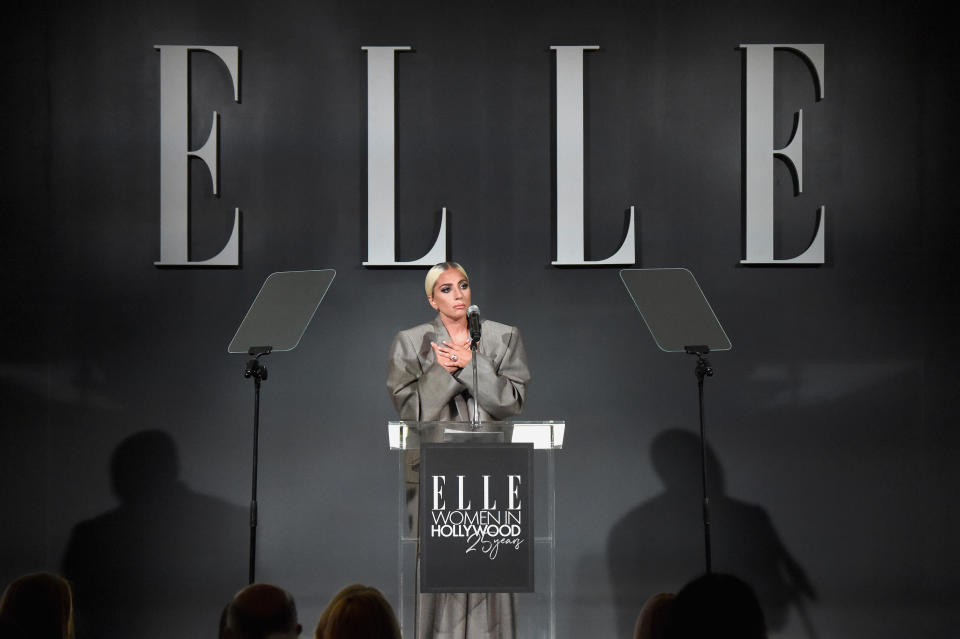 Lady Gaga’s red carpet look was about so much more than fashion at the ELLE Women in Hollywood Celebration <em>(Photo via Getty Images)</em>