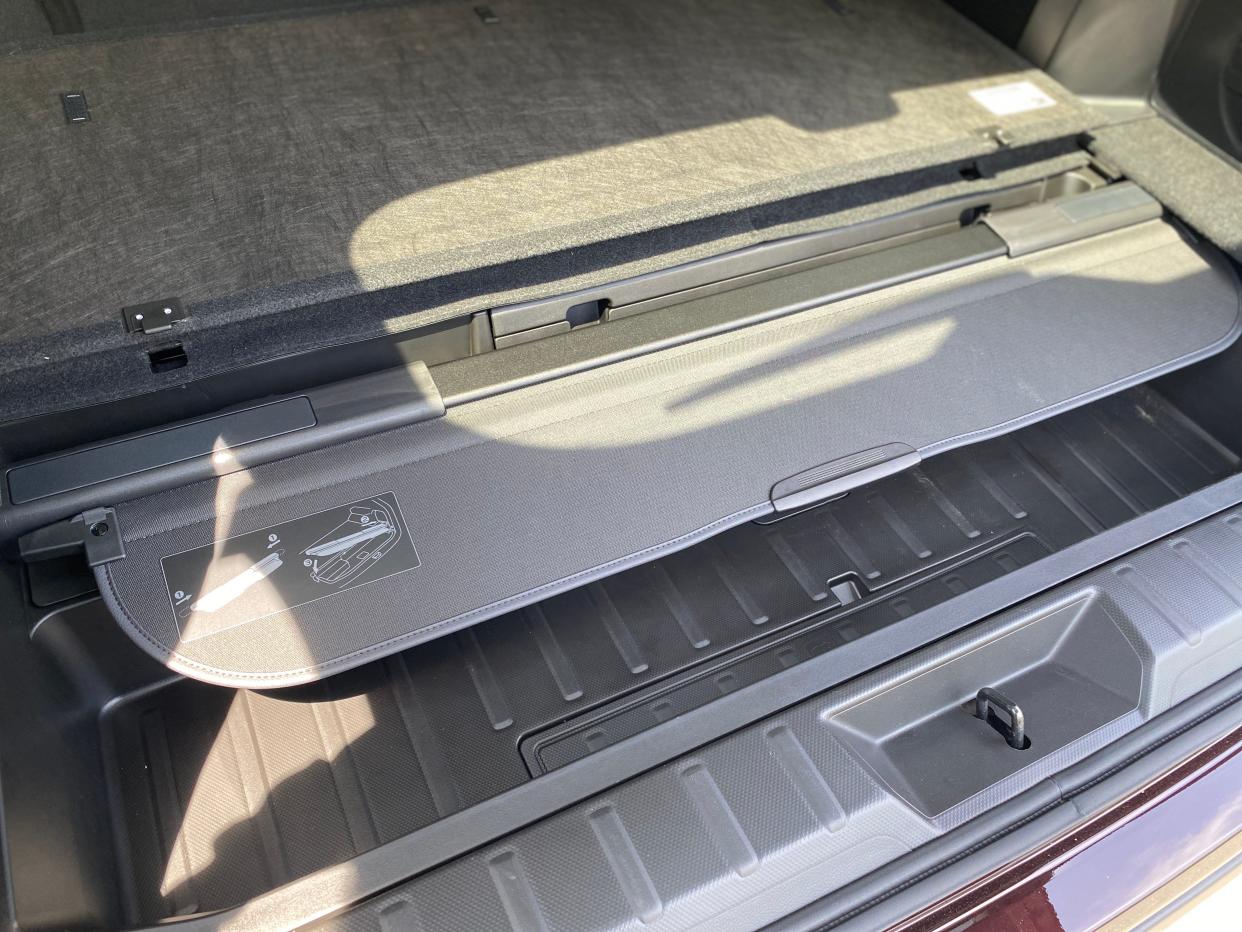 The Subaru Ascent has an underfloor cargo compartment behind the third row of seats where its cargo cover is stored.