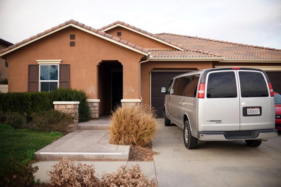 The scene outside the Turpin family home in Perris, California.