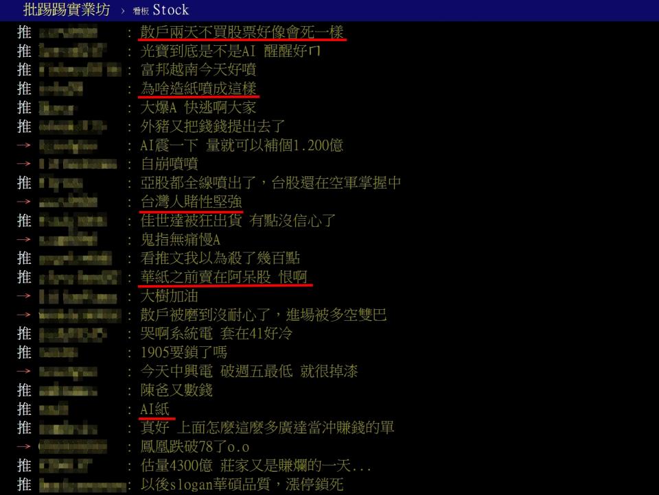 網友討論台股表現。圖取自PTT網站
