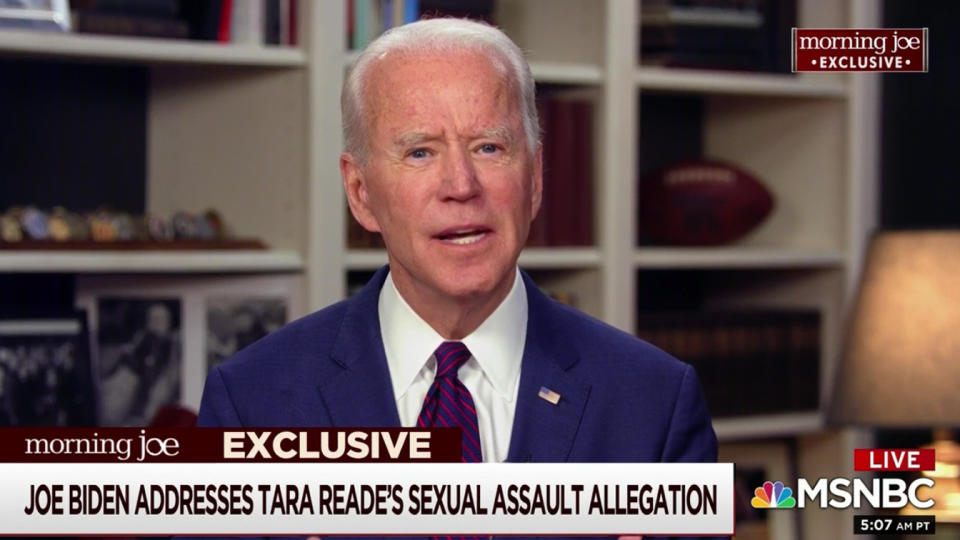 Joe Biden on 'Morning Joe' on May 1, 2020. (Screengrab via MSNBC)