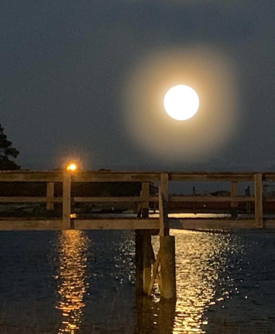 “Worm Moon” rising over the May River Wednesday evening.