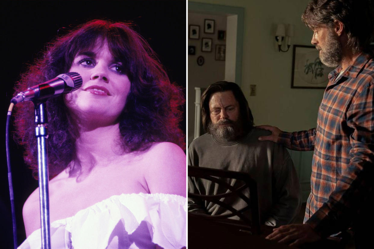 Split image of Linda Ronstadt and Nick Offerman and Murray Bartlett in The Last of Us