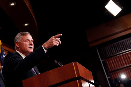 Sen. Richard Burr (R-NC) gives an update on the ongoing investigation into Russian involvement in the 2016 election at the Capitol Building in Washington, U.S., October 4, 2017. REUTERS/Aaron P. Bernstein