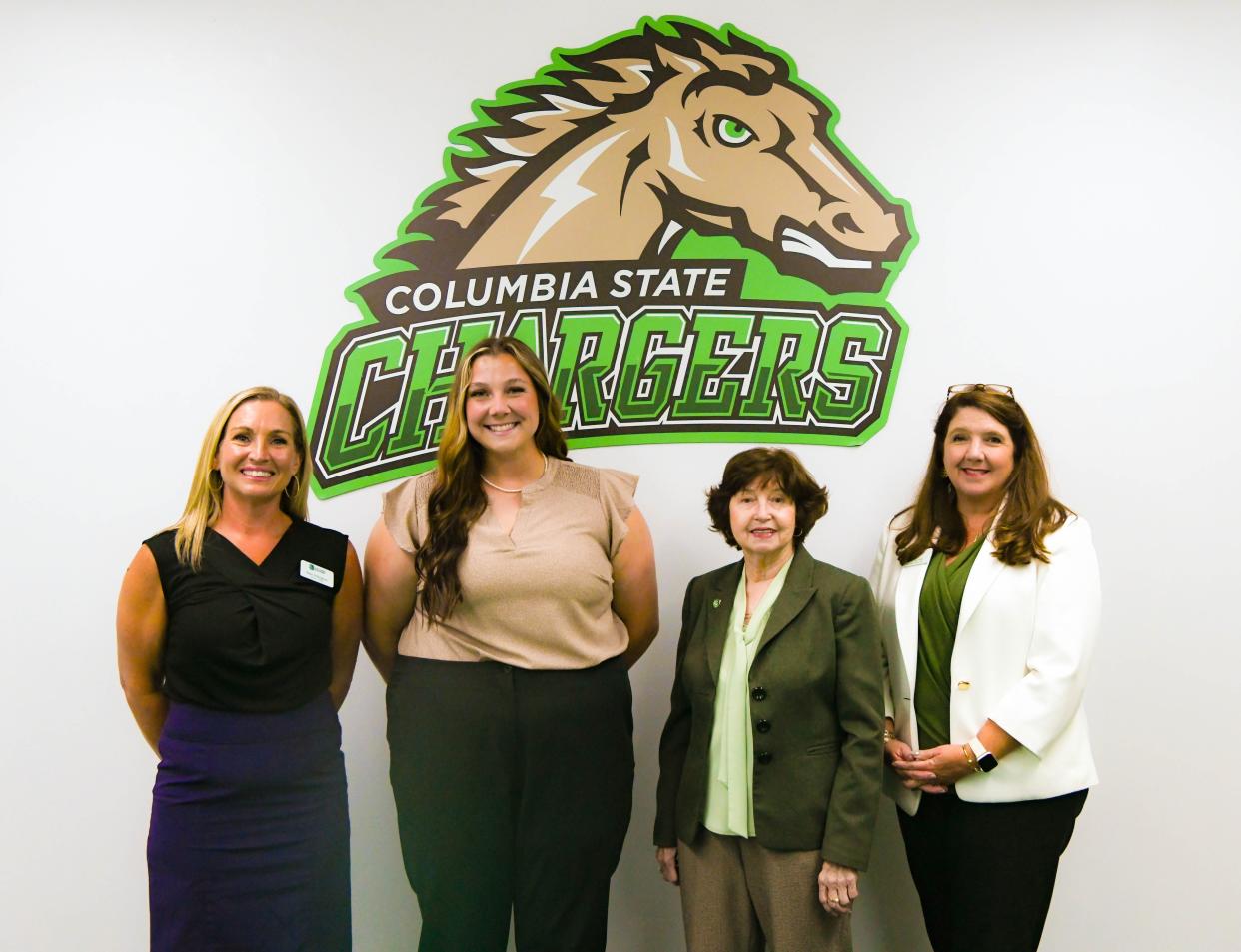 (Left) Katie Willingham, Columbia State director of athletics; Samantha King, Columbia State head softball coach; Dr. Janet F. Smith, Columbia State president; and Cissy Holt, Columbia State vice president of student affairs recently gathered to welcome King.