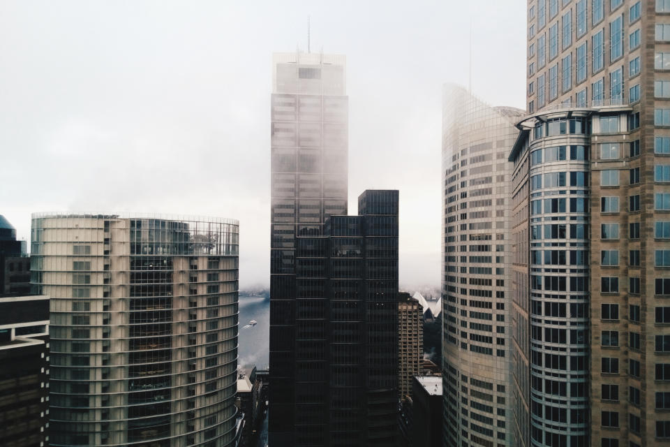 Sydney buildings in a cloud.