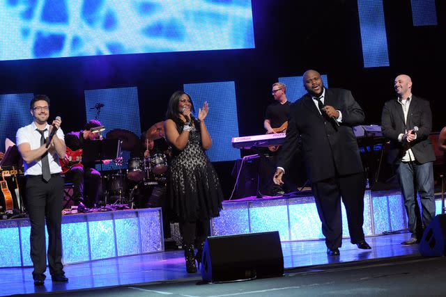 <p>Rick Diamond/Getty Images</p> Danny Gokey, Mandisa, Ruben Studdard and Phil Stacey performing at the 43rd annual GMA Dove Awards at The Fox Theatre in Atlanta in April 2012