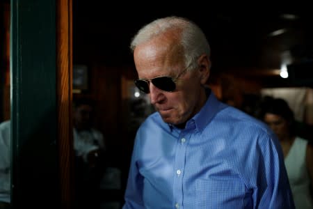 Democratic U.S. presidential candidate and former Vice President Joe Biden waits to be introduced during the 2019 Presidential Galivants Ferry Stump Meeting in Gallivants Ferry