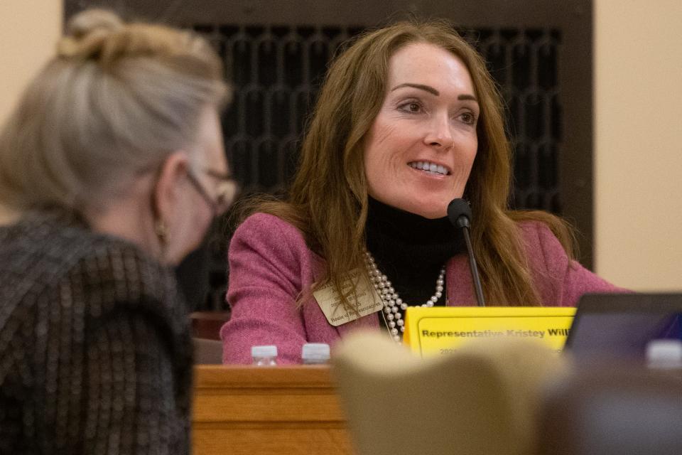 Rep. Kristey Williams, R-Augusta, chairs the Special Committee on Education Tuesday. Williams expressed concerns Wednesday about diversity programs in Kansas schools and argued they are tantamount to critical race theory.