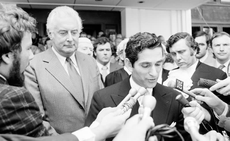 Headline:  Text:  Caption: Gough Whitlam Whitlam listens as David Smith reads the proclamation dissolving Parliament after the dismissal on November 11, 1975.   Picture: National Archives of Australia.
