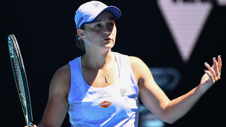 Ash Barty was knocked out of the Australian Open after a stunning collapse from a set up against Karolina Muchova in the quarter finals. (Photo by WILLIAM WEST/AFP via Getty Images)