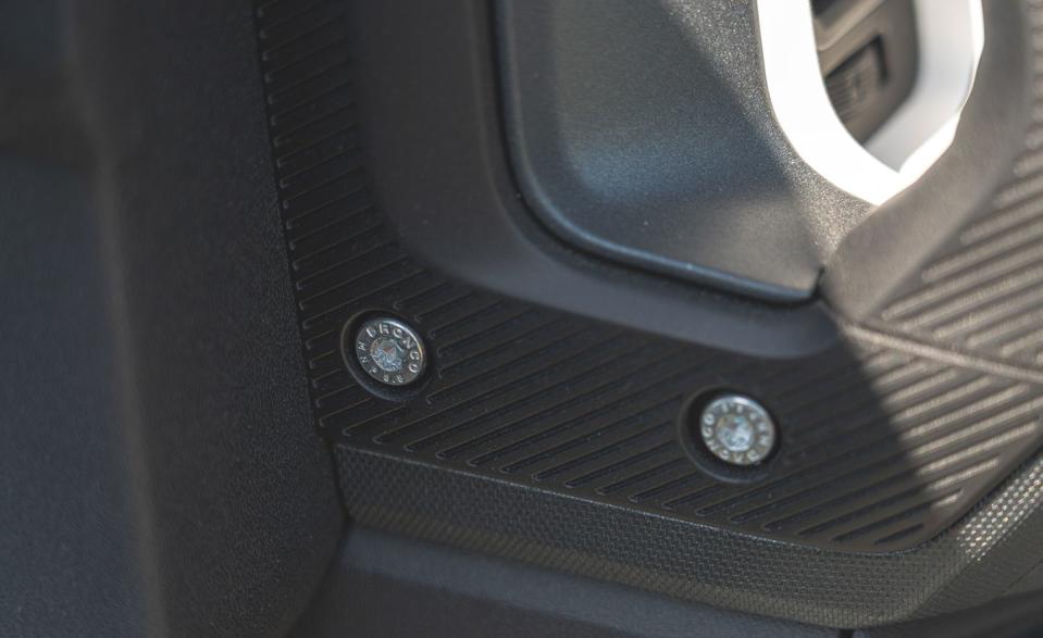 <p>The shiny hardware holding parts of the dashboard and the rest of the interior together are aluminum Torx bolts that read Bronco, MNP 8.8. A metric bolt that's the equivalent of SAE Grade 5 hardware. </p>