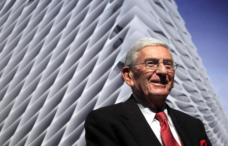 In this Thursday, Jan. 6, 2011, file photo, Billionaire Eli Broad attends the unveiling of the Broad Art Foundation contemporary art museum designs in Los Angeles. Eli Broad, the billionaire philanthropist, contemporary art collector and entrepreneur who co-founded homebuilding pioneer Kaufman and Broad Inc. and launched financial services giant SunAmerica Inc., died Friday, April 30, 2021 in Los Angeles. He was 87. (AP Photo/Jae C. Hong, File)