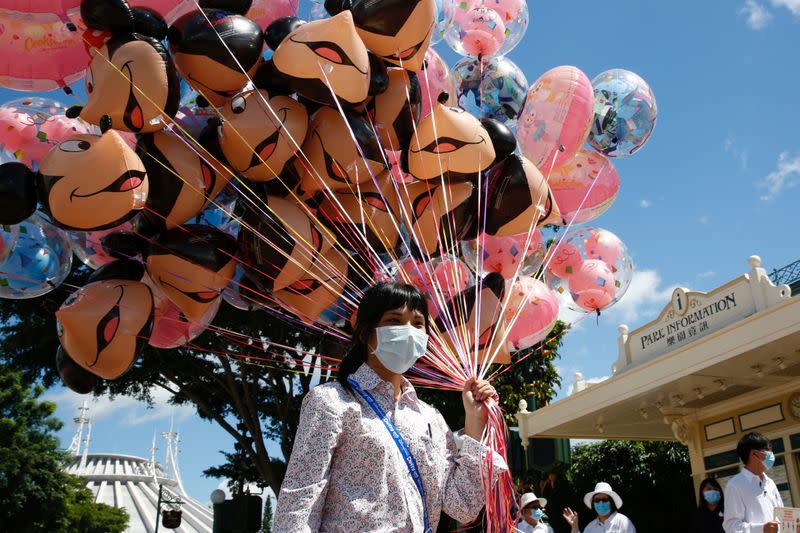 Social distance at Disneyland after it reopened following a shutdown due to the coronavirus disease (COVID-19) in Hong Kong