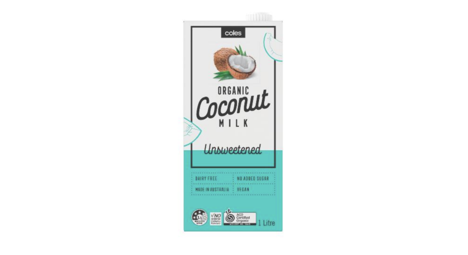 Pictured is the Coles Organic Unsweetened Coconut Milk