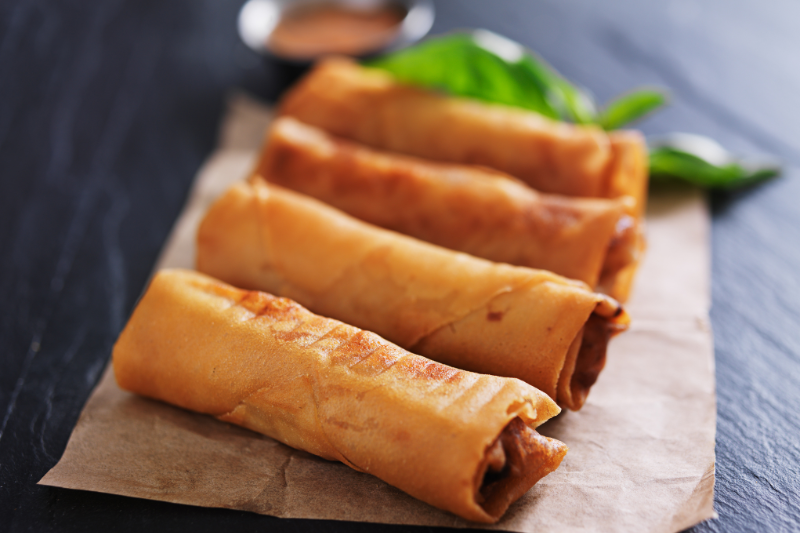 Four Spring Rolls on Napkin