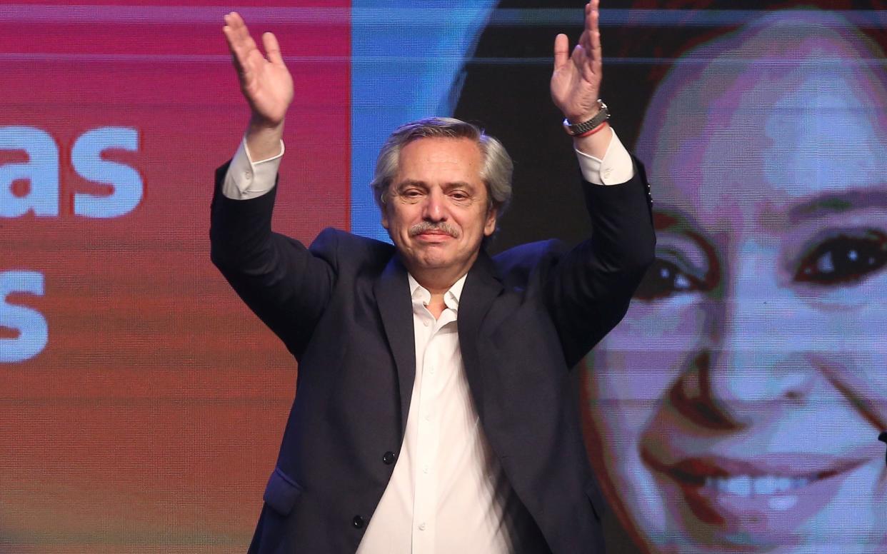 Presidential candidate Alberto Fernandez celebrates his victory after election results in Buenos Aires - REUTERS