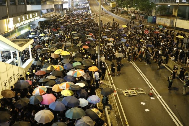 Protesters march in Hong Kong