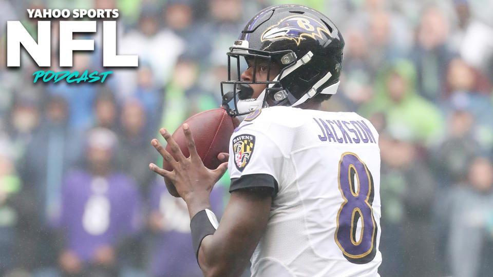 Lamar Jackson's impressive performance in Seattle has him in the conversation as one of the league's elite young QBs. (Photo by Abbie Parr/Getty Images)