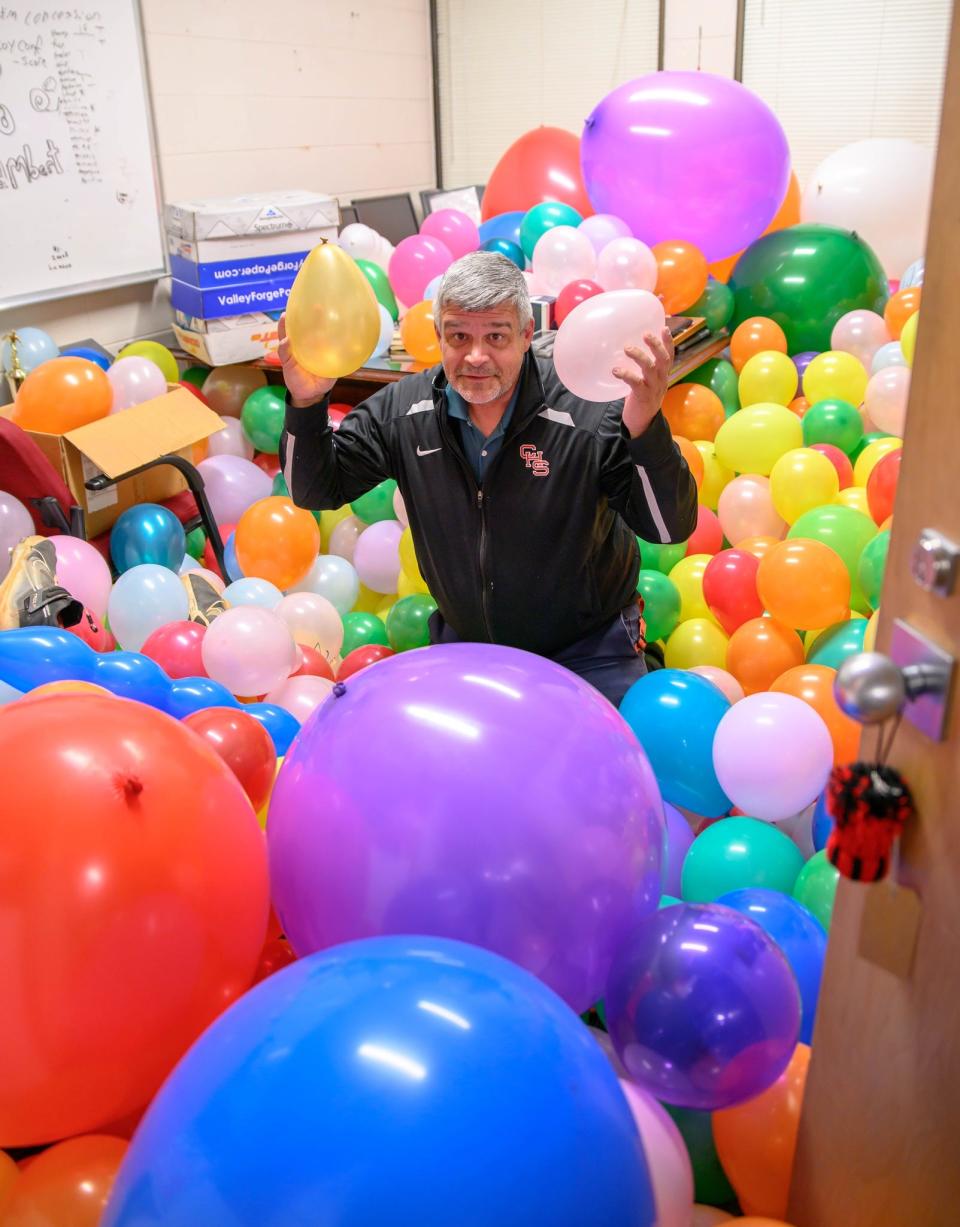 Students and staff filled J.D. Lambert’s office with balloons at Central High School.