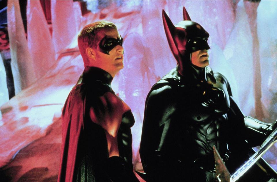 Chris O'Donnell & George Clooney Film: Batman & Robin (USA/UK 1997) Characters: Robin,Batman  Director: Joel Schumacher 12 June 1997   **WARNING** This Photograph is for editorial use only and is the copyright of WARNER BROS. and/or the Photographer assigned by the Film or Production Company and can only be reproduced by publications in conjunction with the promotion of the above Film. A Mandatory Credit To WARNER BROS. is required. The Photographer should also be credited when known. No commercial use can be granted without written authority from the Film Company.