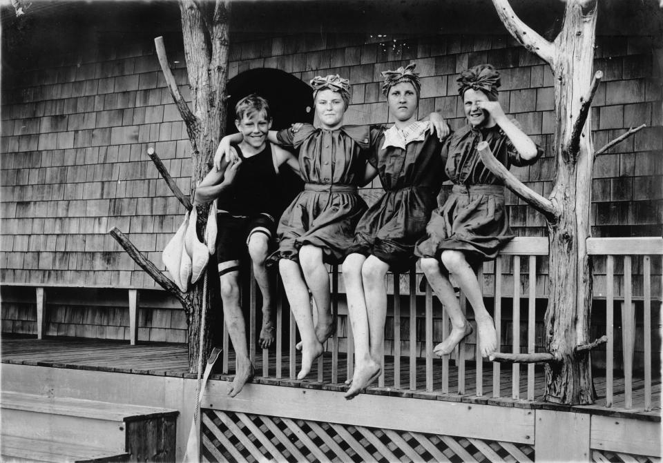 The chance to swim at the beaches attracted tourists in the early part of the 20th century, as shown in this photo from the "Creating Cape Cod" exhibit at Heritage Museums & Gardens.