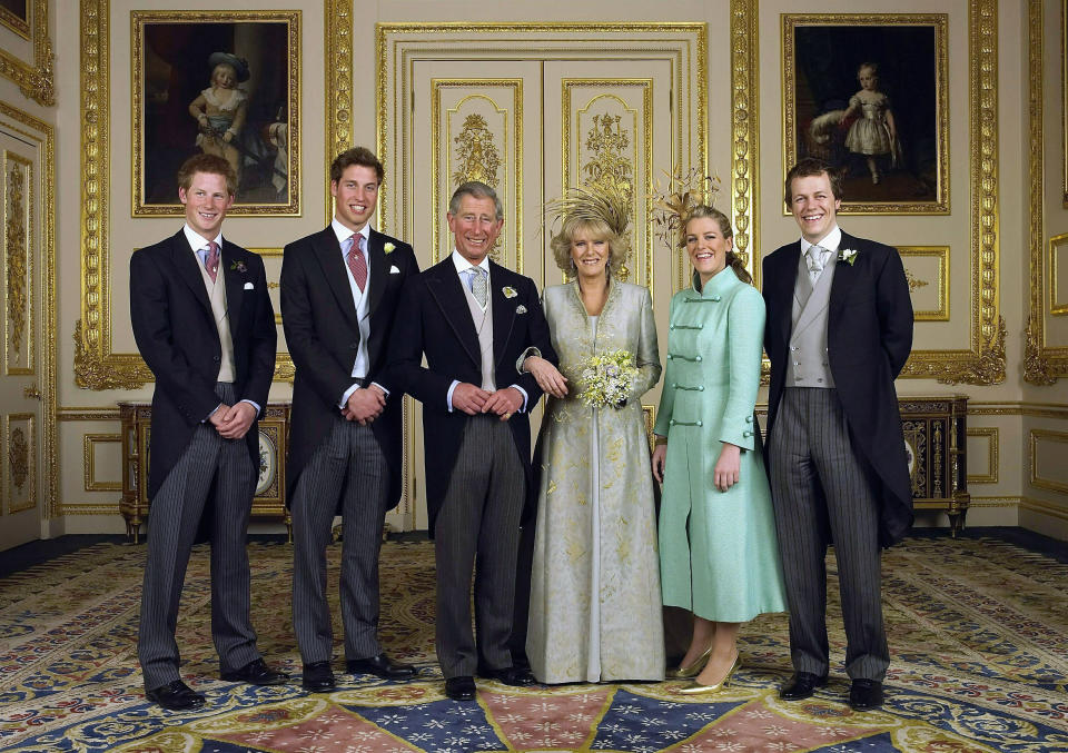 Prince Charles with his sons Prince William and Prince Harry and Camilla with her children Laura Lopes and Tom Parker Bowles.