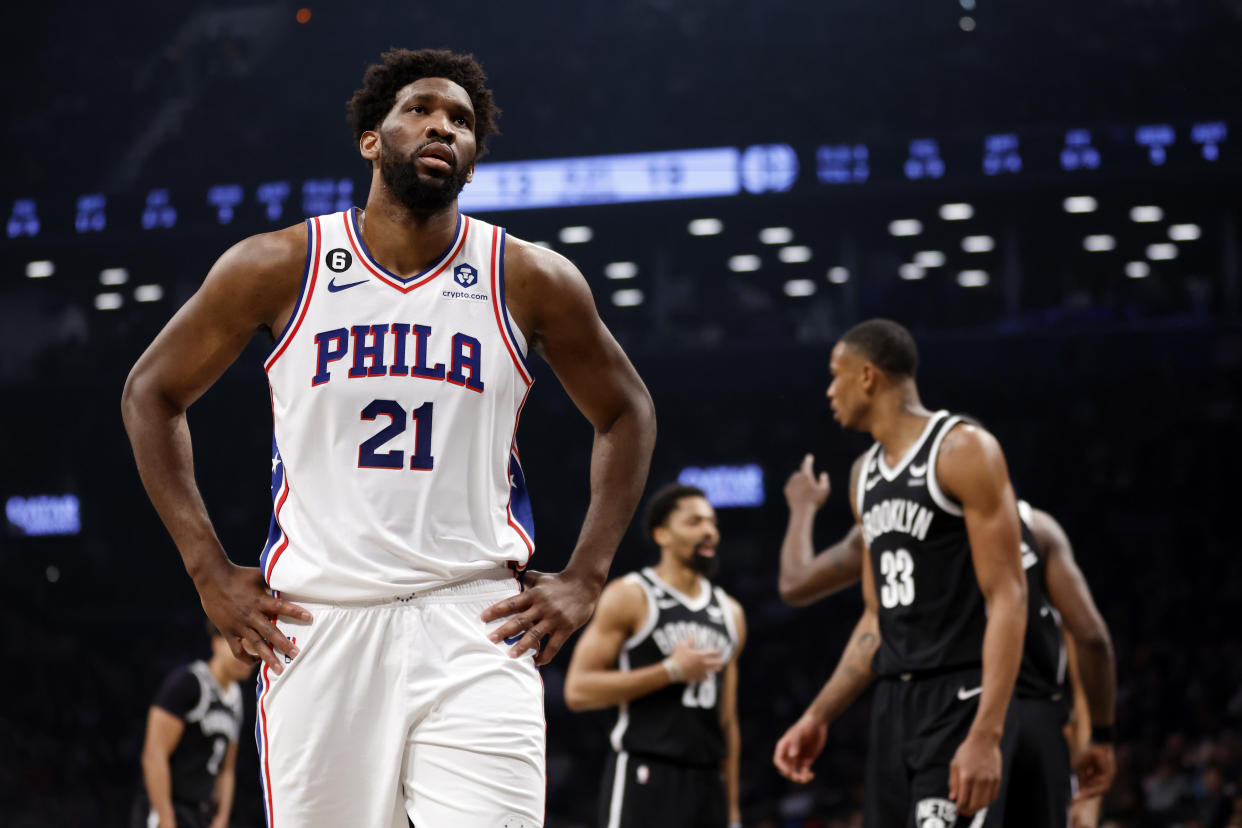 Joel Embiid is expected to be doubtful for Game 1 against the Celtics. (Photo by Sarah Stier/Getty Images)