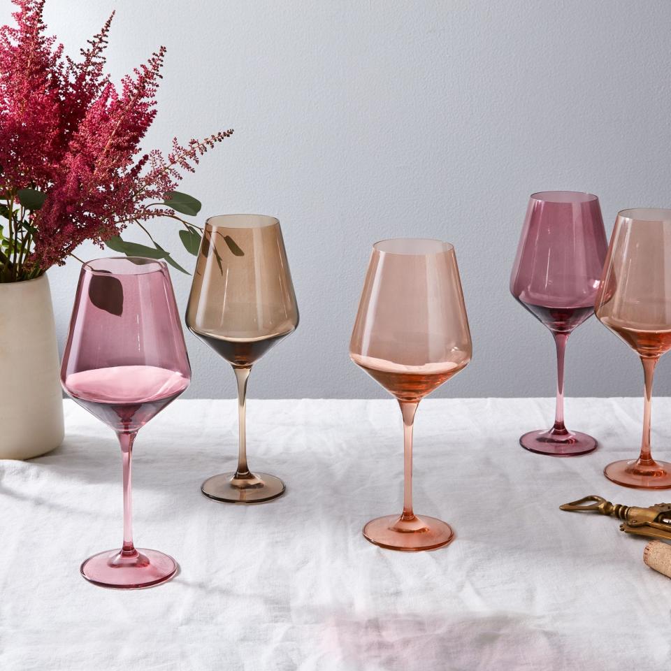 34) Hand-Blown Colored Wine Glasses (Set of 6)