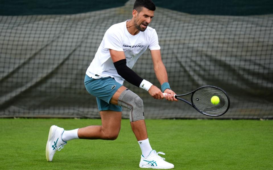 Watch: Novak Djokovic trains at Wimbledon in knee support 15 days after surgery