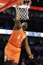 Team USA forward Zion Williamson, of the New Orleans Pelicans, dunks against during the second half against Team World in the NBA Rising Stars basketball game in Chicago, Friday, Feb. 14, 2020. (AP Photo/Nam Y. Huh)