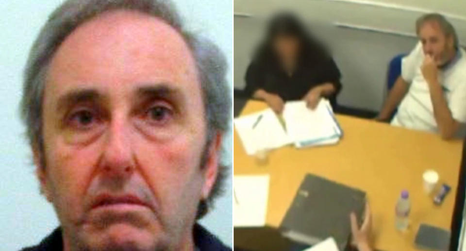 Stewart, 56, in a police image, left, and during a police interview, right. (SWNS)