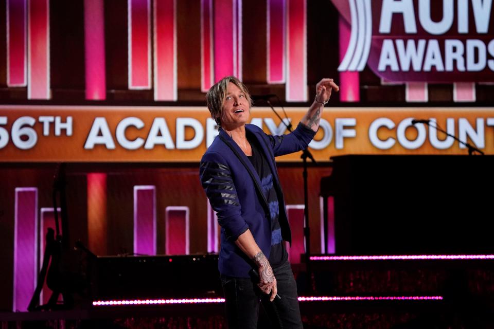 Keith Urban hosts the 56th ACM awards in Nashville on Sunday, April 18, 2021.