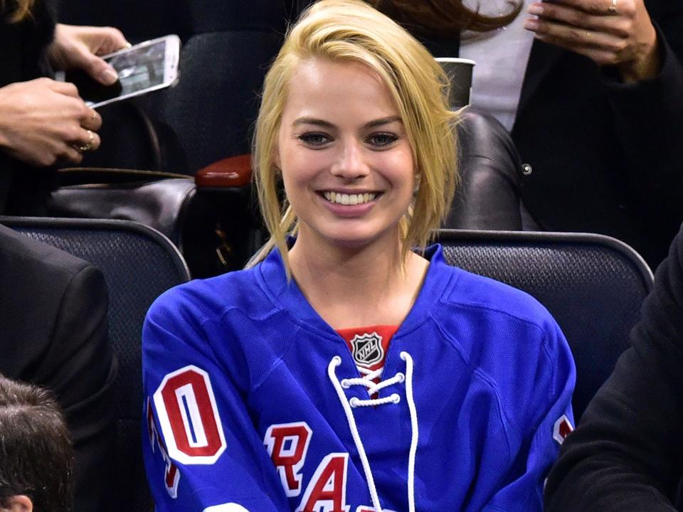 Margot Robbie attending a New York Rangers game in February 2015.
