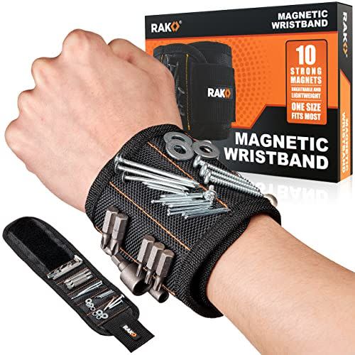 2) RAK Magnetic Wristband - Men & Women's Tool Bracelet with 10 Strong Magnets to Hold Screws, Nails and Drilling Bits - Gift Ideas for Dad, Husband, Handyman or Handy Woman