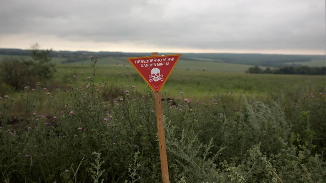 A view of a landmine area amidst the ruins of Donbas region, Donetsk, Ukraine on July 10, 2023. Stock photo: Getty Images