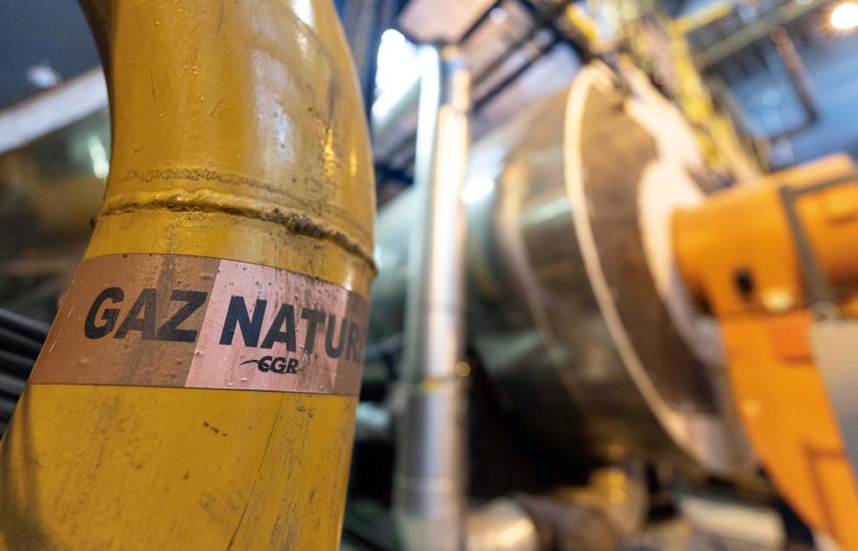 A sticker reads “natural gas” on a pipe at the French company R-CUA plant, in Strasbourg, eastern France, on Oct. 7, 2022. The International Energy Agency says that Europe could face a severe natural gas shortage next year and needs to act now to conserve. In a Nov. 3 report, the Paris-based organization warned against complacency in an energy crisis triggered by Russia’s war in Ukraine after countries were able to build up storage of the fuel to heat homes and generate electricity this winter.