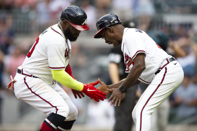 After hitting his 3rd home run of the night, Atlanta Braves left fielder,  Marcell Ozuna, throws up the 'Wakanda Forever' salute : r/marvelstudios