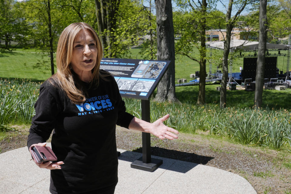 Chic Canfora recounts the events of May 4, 1970, during an interview near the site of the shootings, Thursday, May 2, 2024, in Kent, Ohio. (AP Photo/Sue Ogrocki)