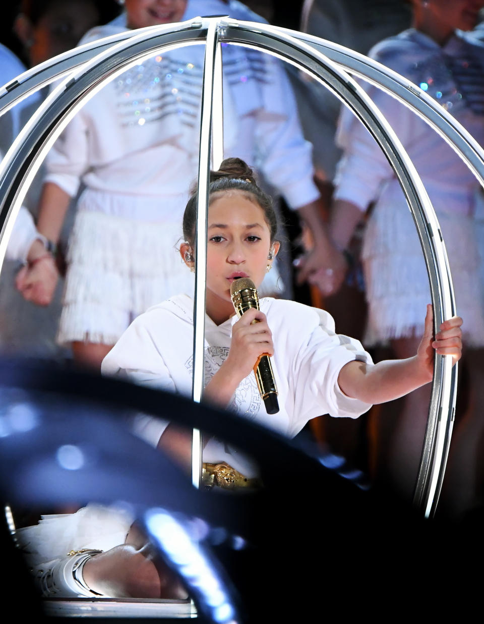 MIAMI, FLORIDA - FEBRUARY 02: Emme Maribel Muñiz performs onstage during the Pepsi Super Bowl LIV Halftime Show at Hard Rock Stadium on February 02, 2020 in Miami, Florida. (Photo by Jeff Kravitz/FilmMagic)