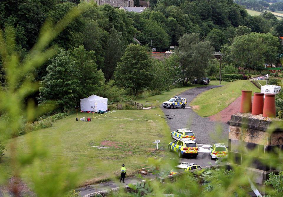 A forensic tent erected by police at the site where Raoul Thomas Moat, 37, shot himself dead after a stand off with the armed officers in Rothbury, England, Saturday, July 10, 2010. (PA)