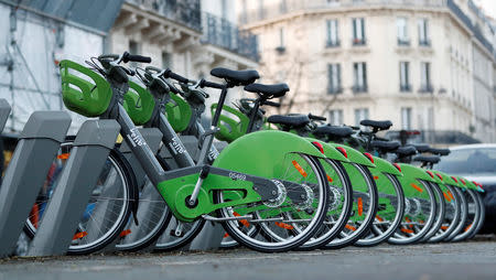 New Velib' Metropole self-service public bikes by the Smovengo are seen at a distribution point in Paris, France January 8, 2018. REUTERS/Gonzalo Fuentes/Files