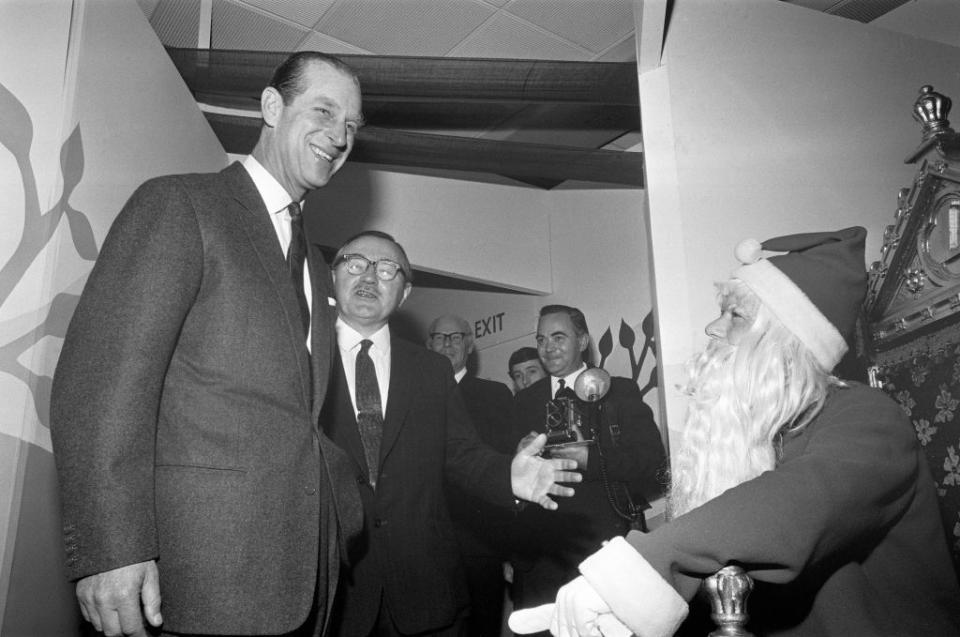 <p>Prince Philip drops in on Santa at a department store in Birmingham.</p>