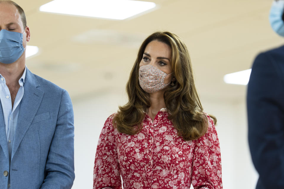 The Duke and Duchess of Cambridge during a visit to the East London Mosque where they chatted to volunteers who cooked and delivered meals to vulnerable members of the community during the pandemic.