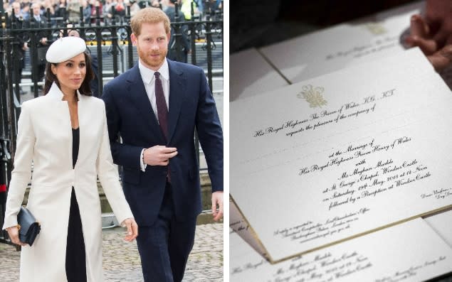 Prince Harry and Meghan Markle have posted invitations, right, to 600 guests - Samir Hussein / Victoria Jones