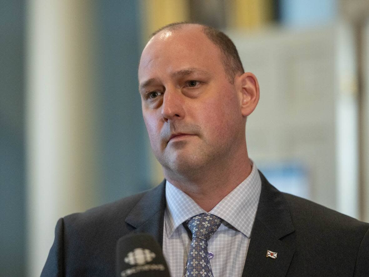 Nova Scotia Minister of Environment and Climate Change Timothy Halman is pictured at a daily scrum of ministers at the Nova Scotia Legislature on April 20, 2022.  (Robert Short/CBC - image credit)