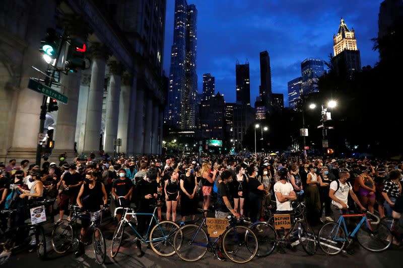 The City Hall Autonomous Zone protest to defund the New York Police Department (NYPD) in Manhattan, New York City