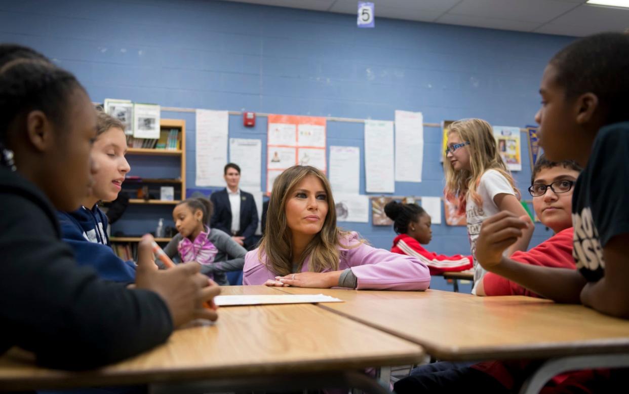 First Tady Melania Trump chats with students during a trip to Orchard Lake Middle School in West Bloomfield - Detroit News
