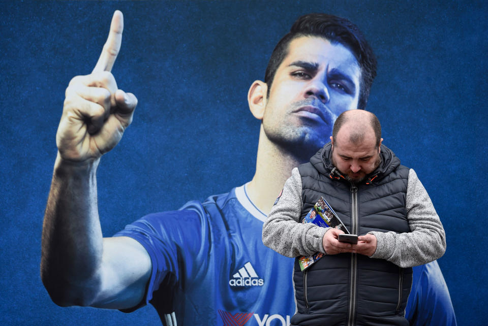 <p>Chelsea fan outside the stadium before the Chelsea v Swansea City Premiere League match on February 25, 2017 at Stamford Bridge. (Tony O’Brien/Action Images via Reuters) </p>